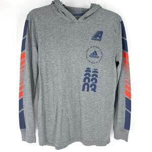 Adidas Gray Long Sleeve T-Shirt Hoodie with Blue and Red Accents Size Boys Large